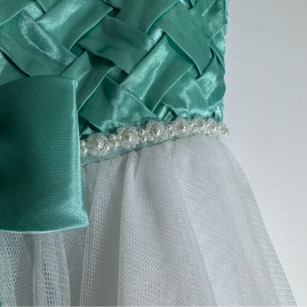 Rare Editions Girls Aqua White Party Dress Bow Tulle Easter Wedding 5 - Picture 5 of 8